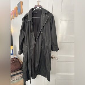 Zara distressed faux leather long trench coat